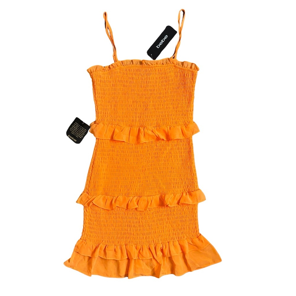 Bebe nectarine smocked ruffle mini dress NWT